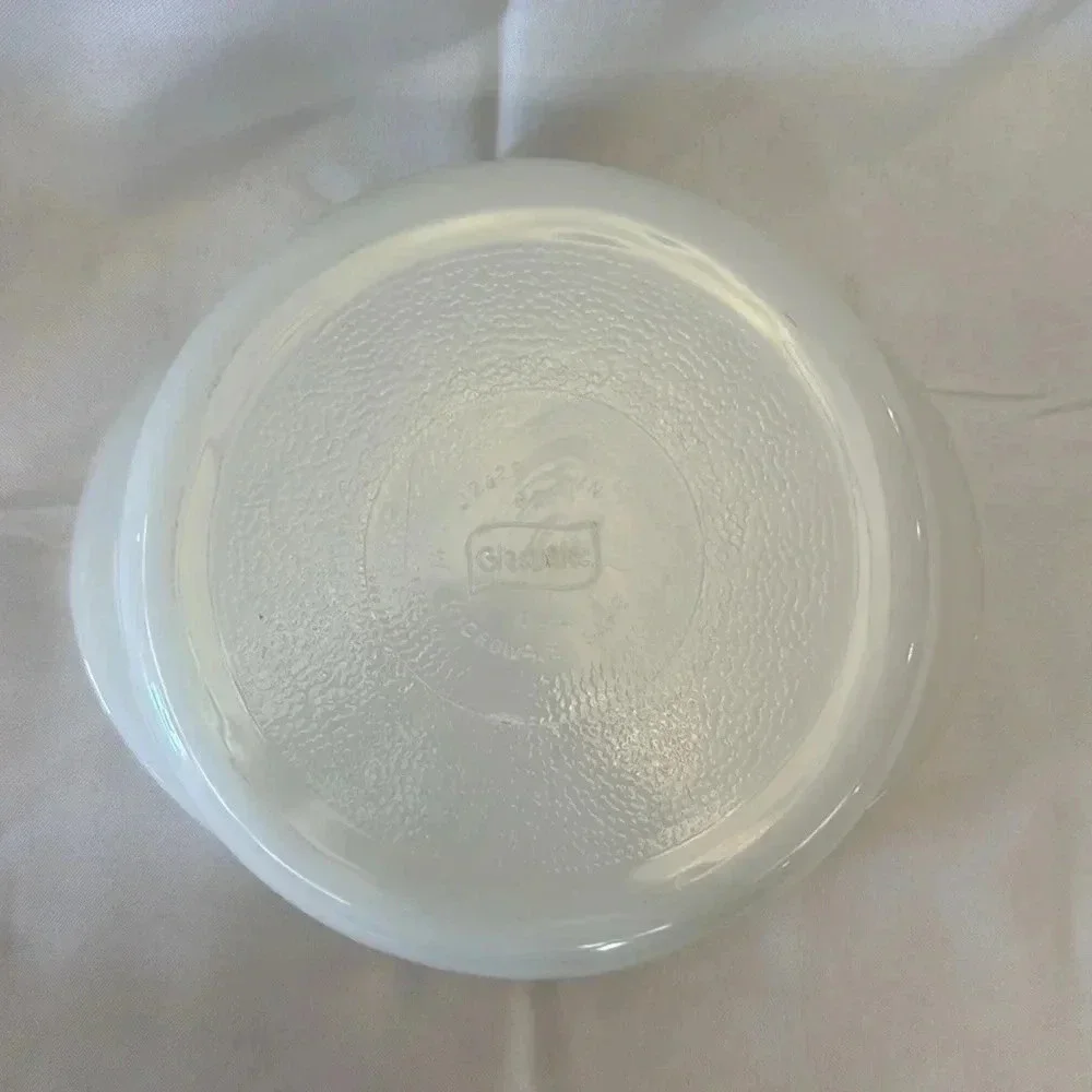2 - Glasbake 1970s Round 8in Casserole Dishes Green Daisy Milk Glass MCM Kitchen